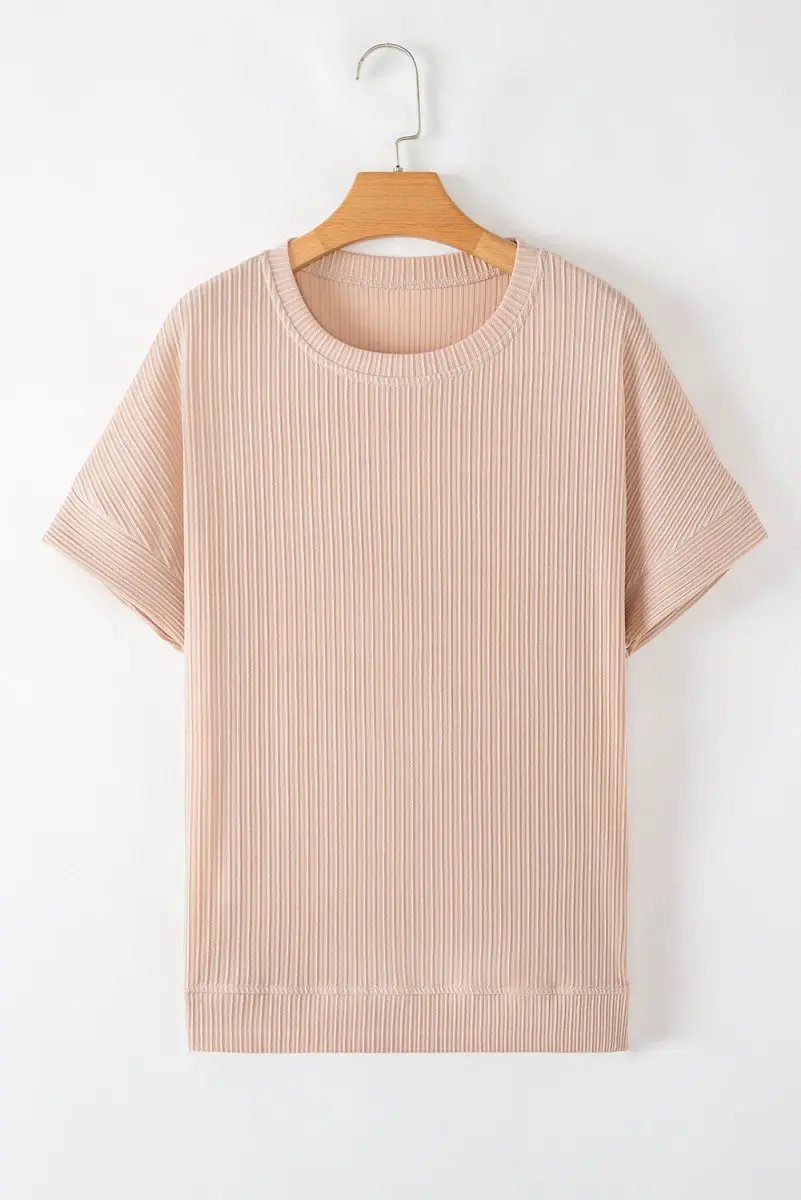 Jet Stream Textured Knit Round Neck Short Sleeve Top for Summer - Love Salve